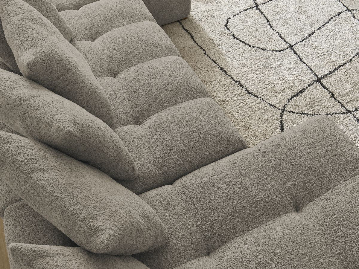 Anakin - Canapé Panoramique Fixe - Tissu Bouclette - 10 Coussins