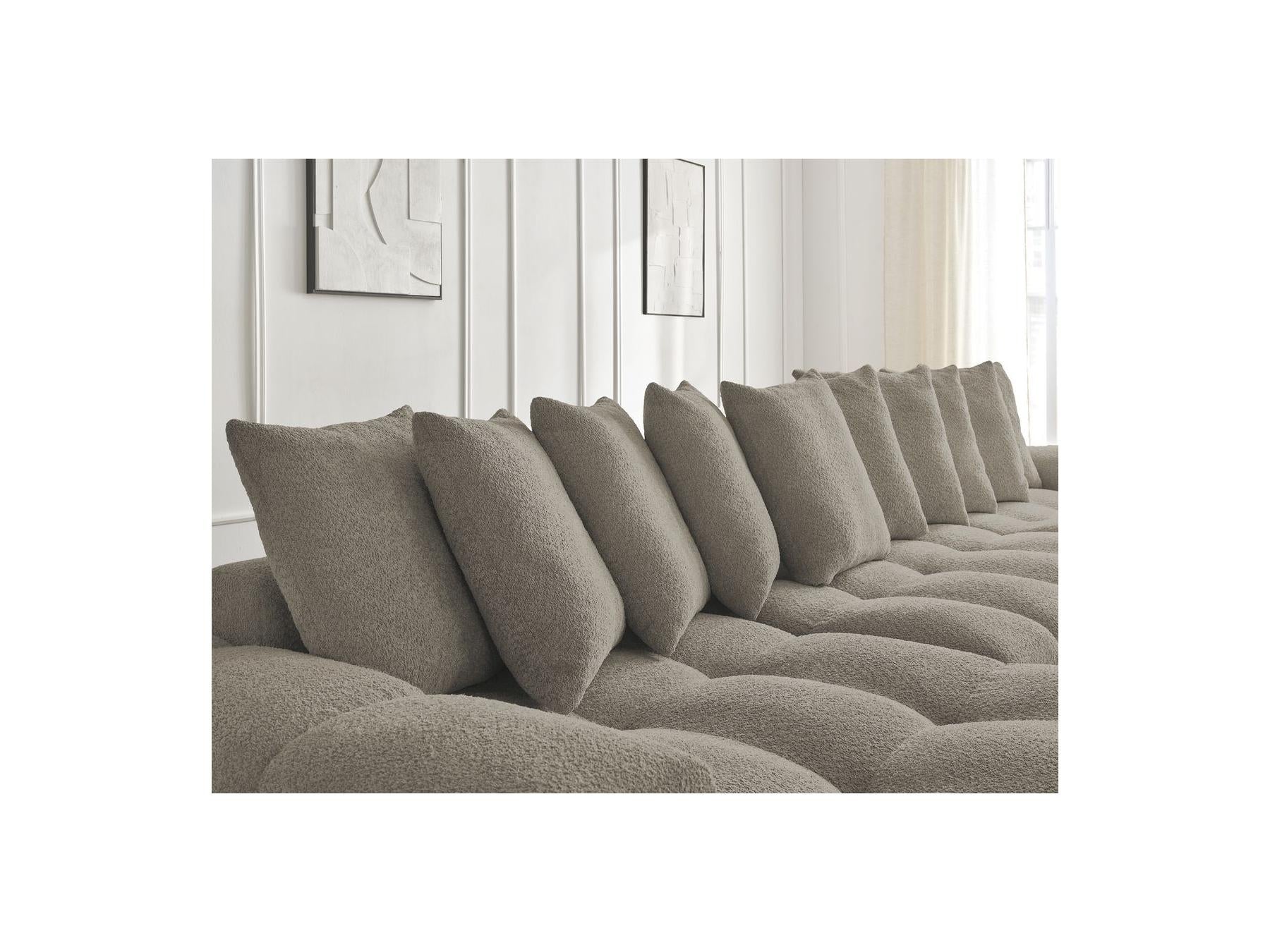 Anakin - Canapé Panoramique Fixe - Tissu Bouclette - 10 Coussins