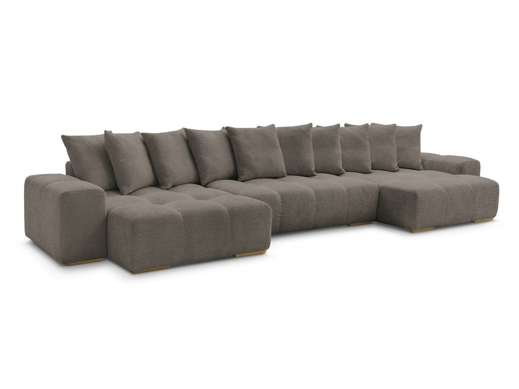 Anakin - Canapé Panoramique Fixe - Tissu Bouclette - 10 Coussins