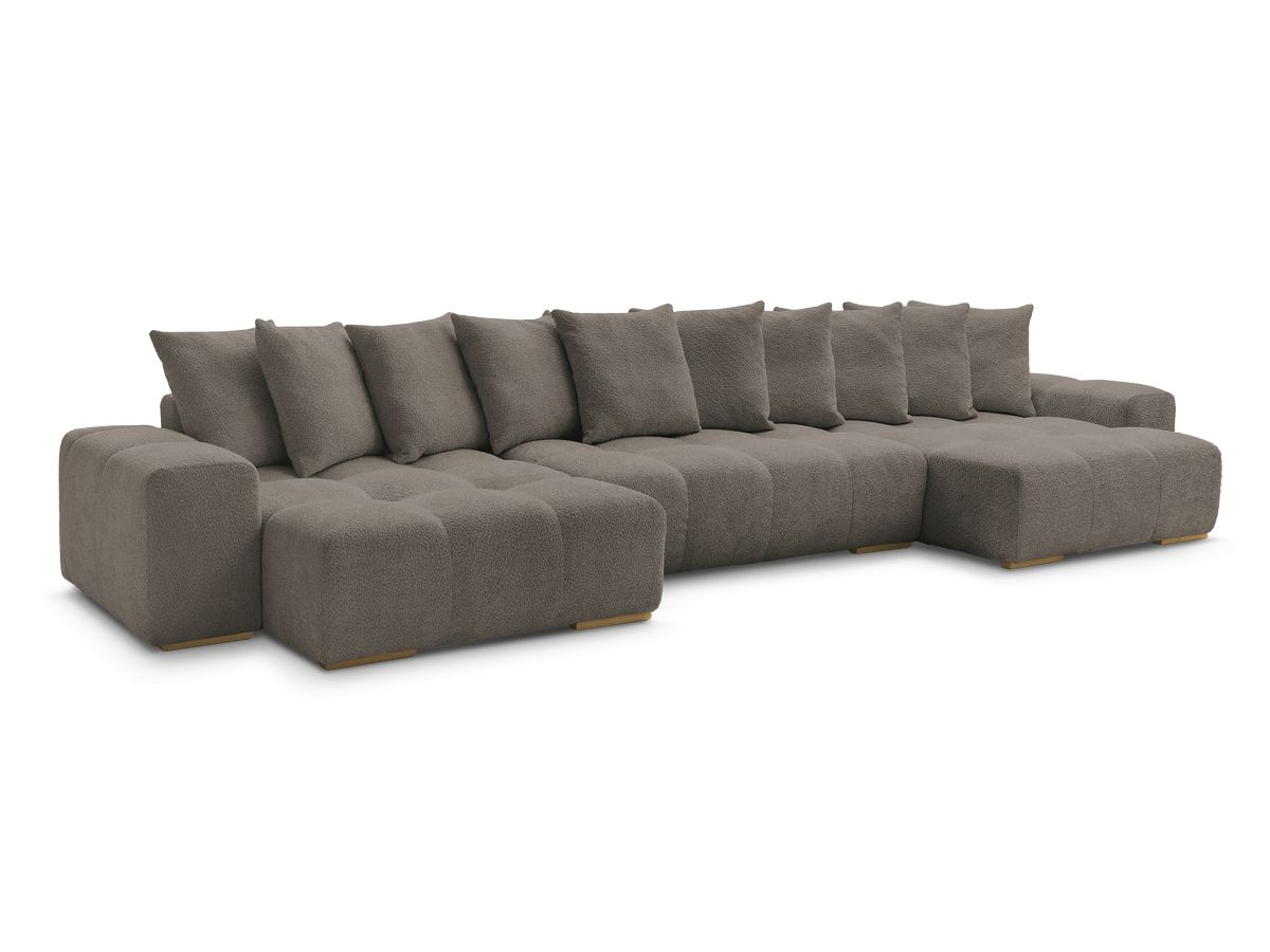 Anakin - Canapé Panoramique Fixe - Tissu Bouclette - 10 Coussins
