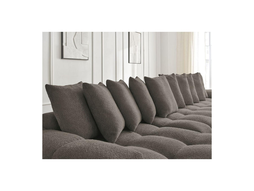 Anakin - Canapé Panoramique Fixe - Tissu Bouclette - 10 Coussins