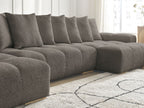 Anakin - Canapé Panoramique Fixe - Tissu Bouclette - 10 Coussins