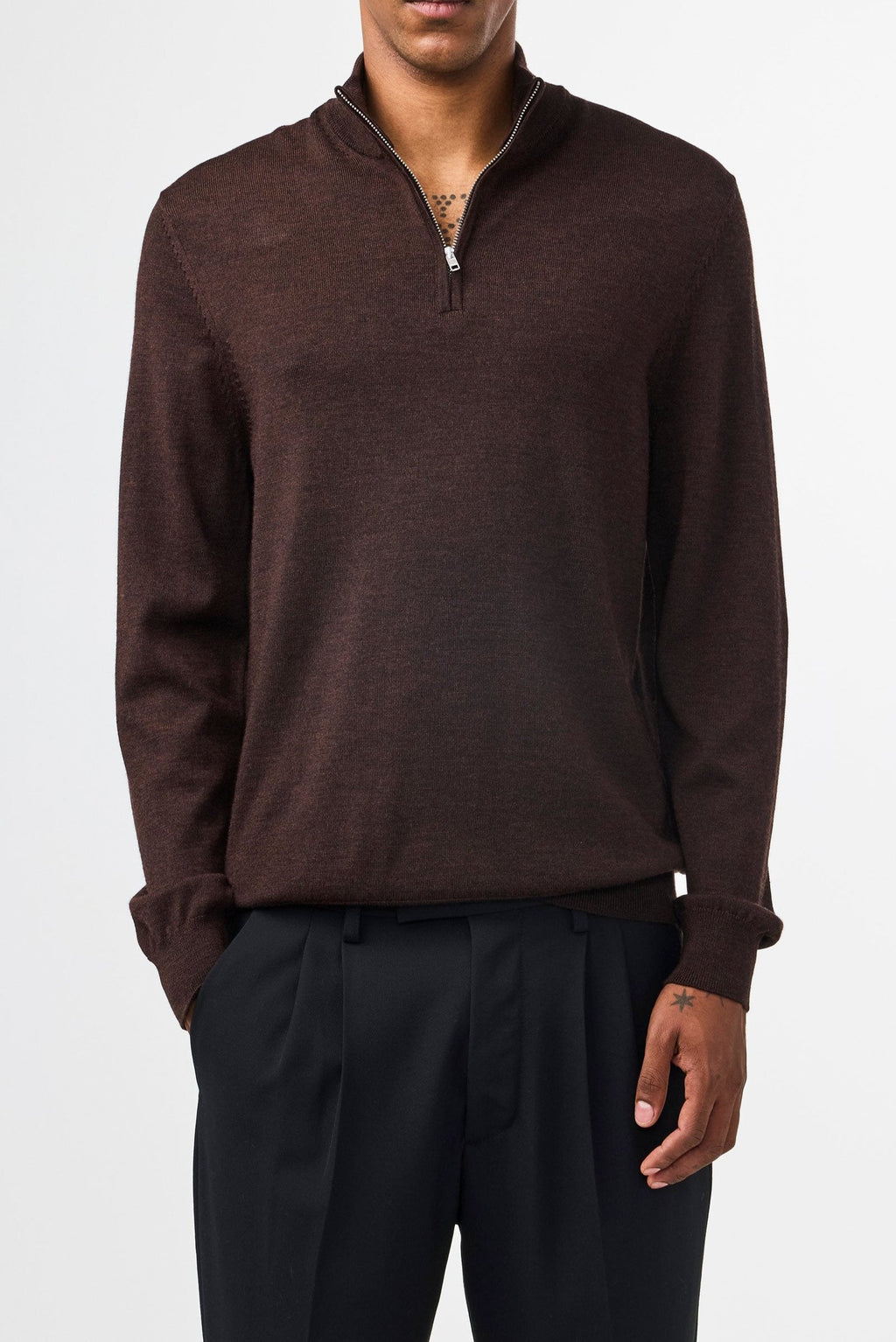 Chaleco Sergio Zip Mock - Brown Melange