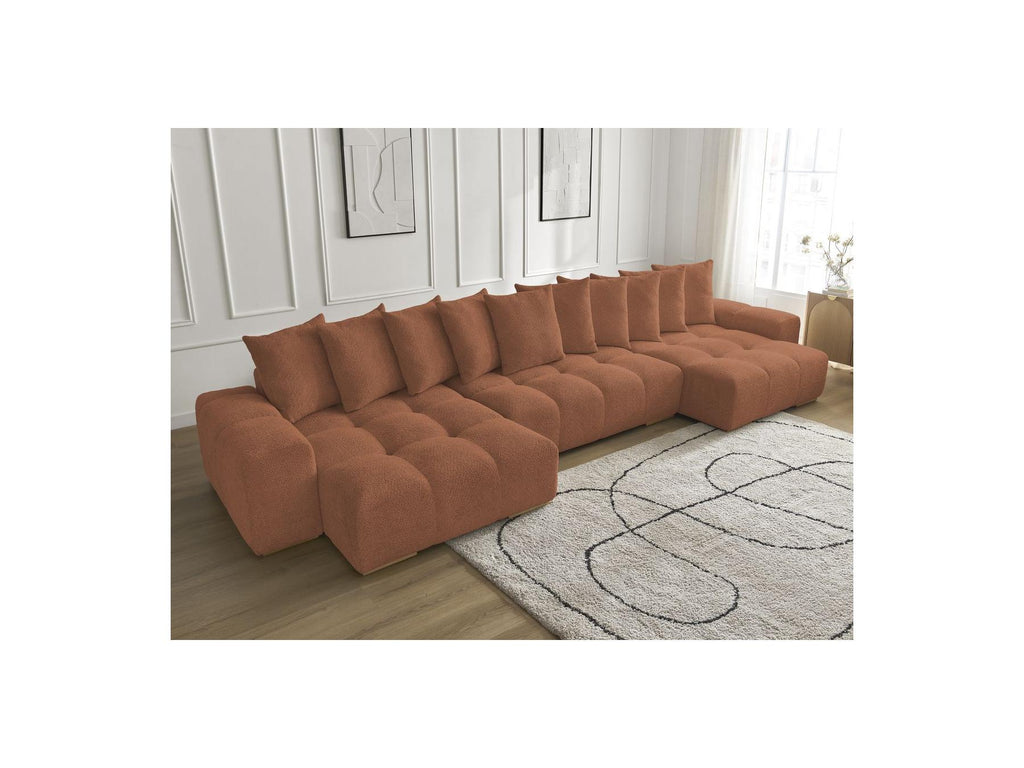 Anakin - Canapé Panoramique Fixe - Tissu Bouclette - 10 Coussins