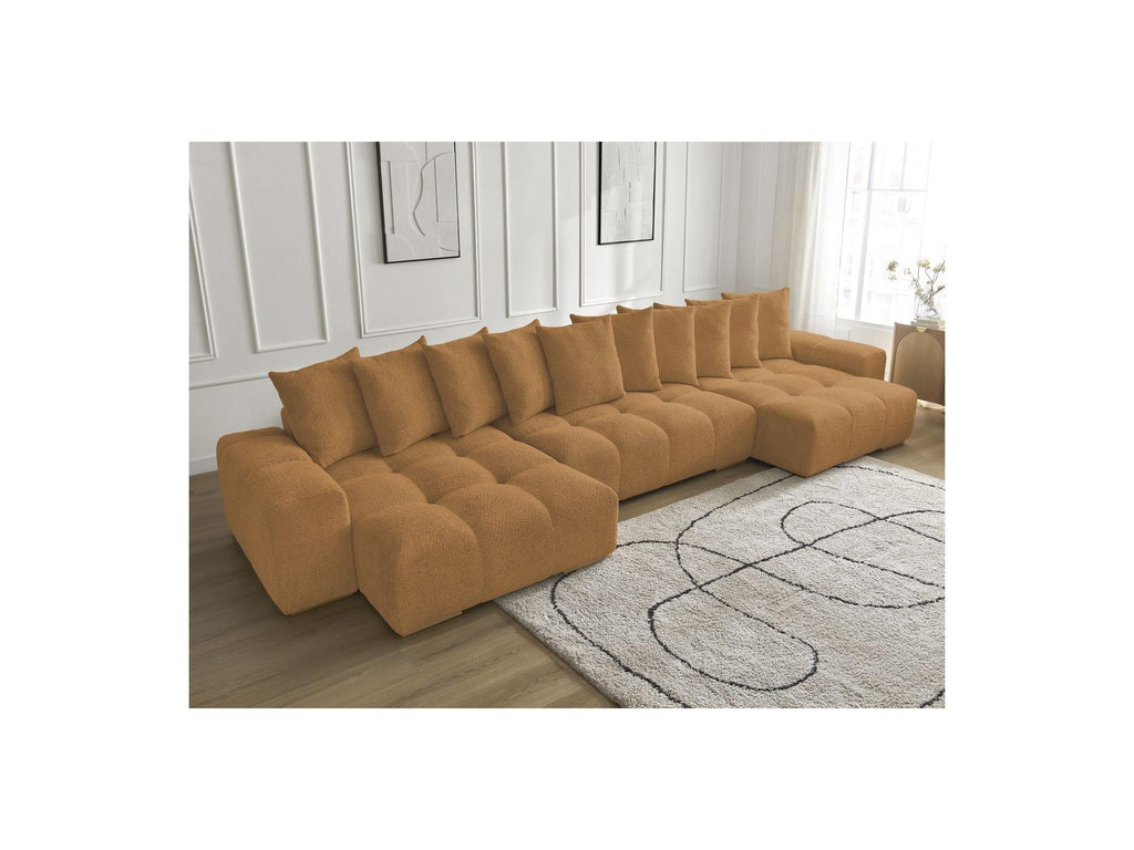 Anakin - Canapé Panoramique Fixe - Tissu Bouclette - 10 Coussins