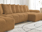 Anakin - Canapé Panoramique Fixe - Tissu Bouclette - 10 Coussins