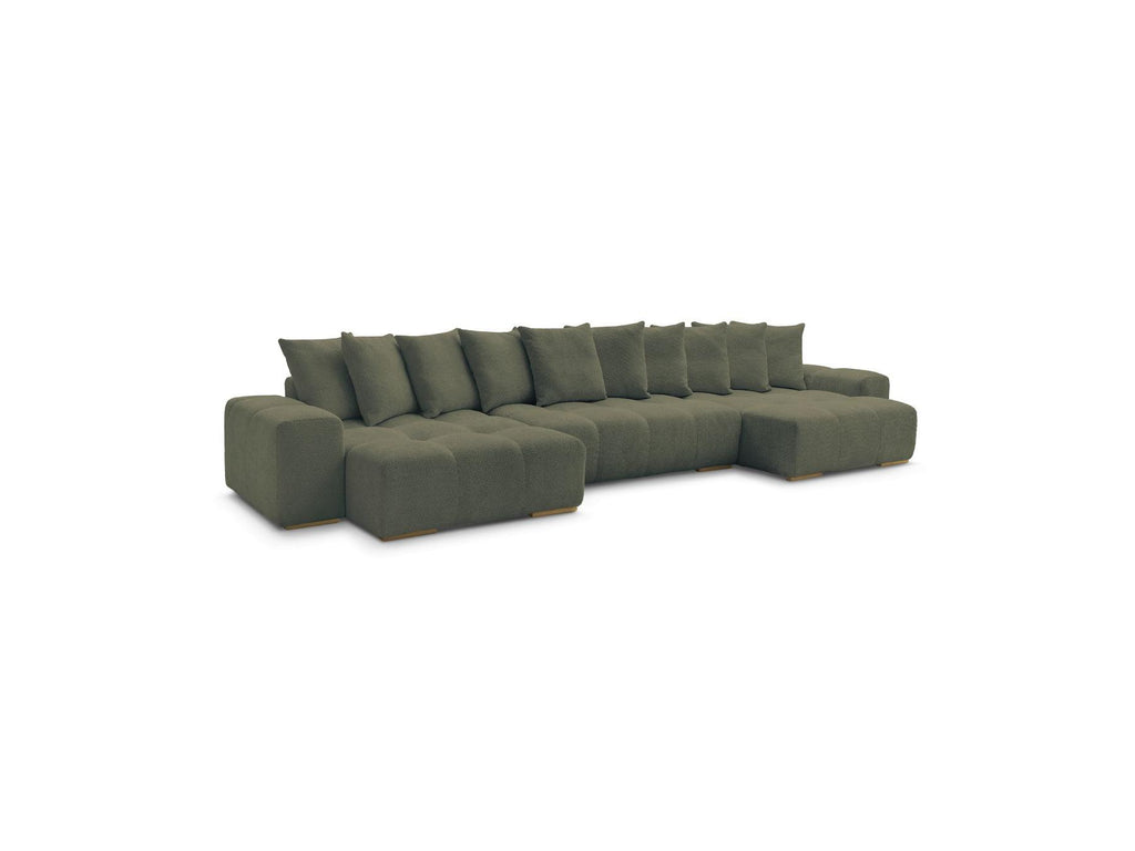 Anakin - Canapé Panoramique Fixe - Tissu Bouclette - 10 Coussins