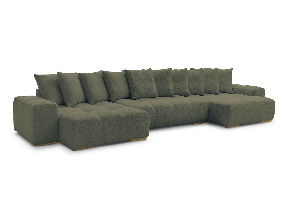 Anakin - Canapé Panoramique Fixe - Tissu Bouclette - 10 Coussins