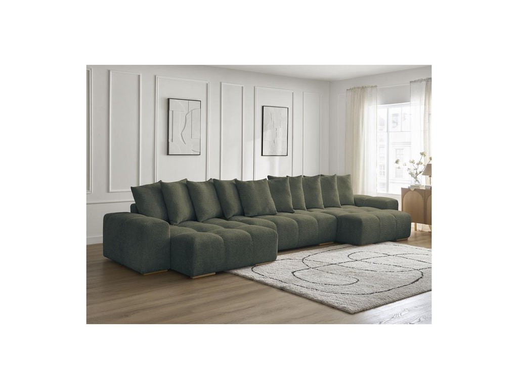 Anakin - Canapé Panoramique Fixe - Tissu Bouclette - 10 Coussins