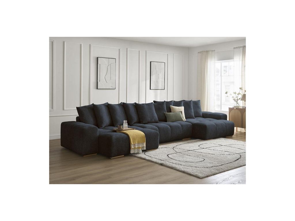 Anakin - Canapé Panoramique Fixe - Tissu Bouclette - 10 Coussins