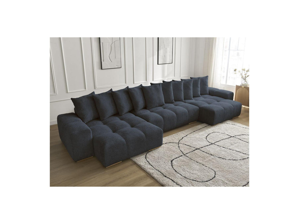 Anakin - Canapé Panoramique Fixe - Tissu Bouclette - 10 Coussins