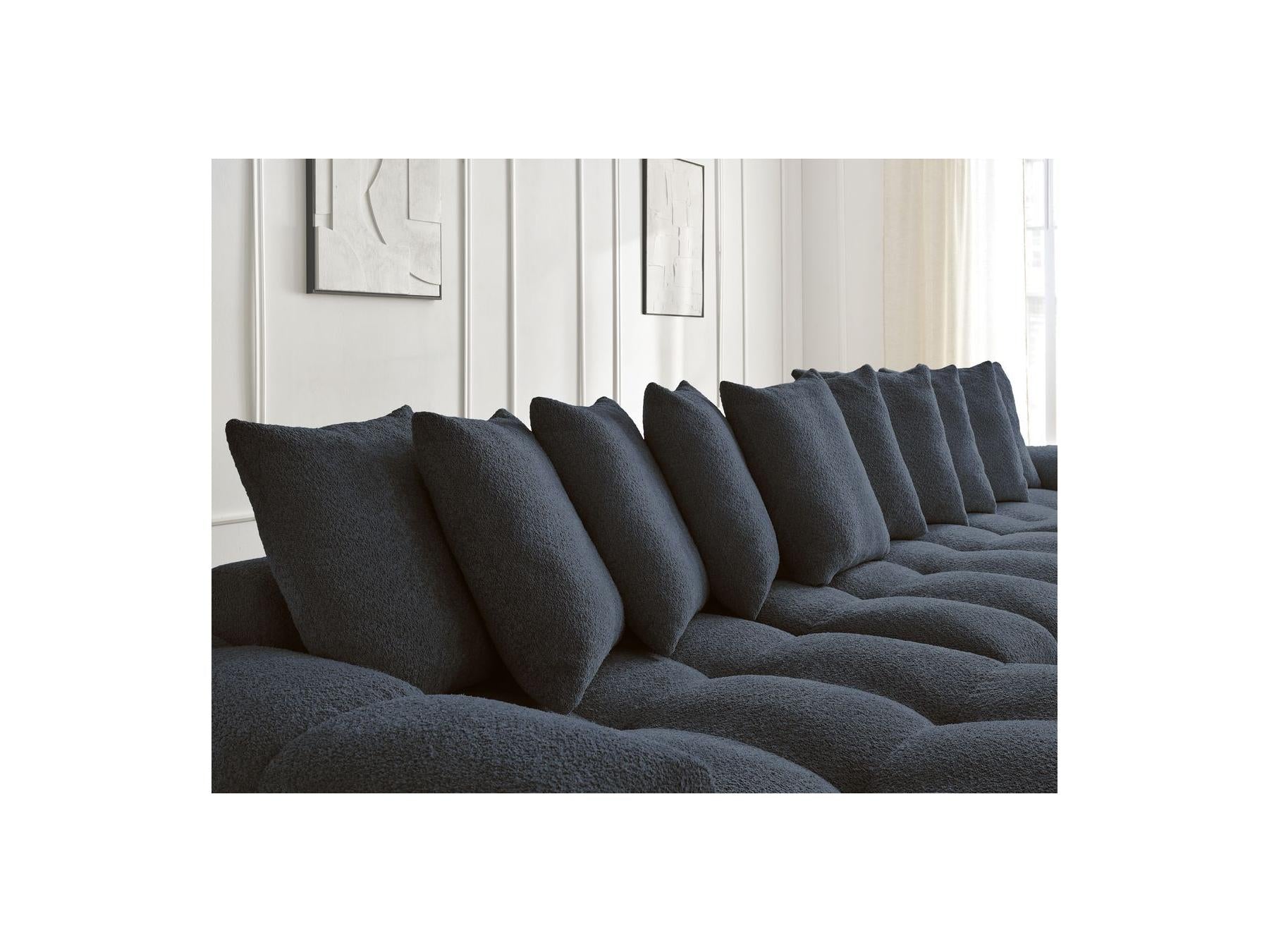 Anakin - Canapé Panoramique Fixe - Tissu Bouclette - 10 Coussins