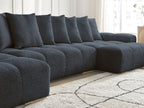 Anakin - Canapé Panoramique Fixe - Tissu Bouclette - 10 Coussins