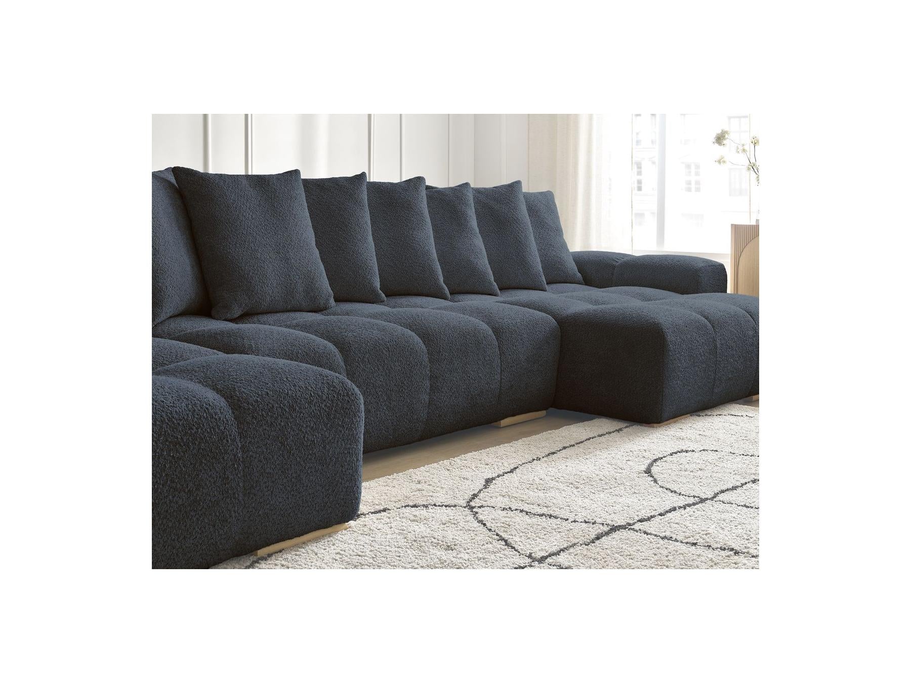 Anakin - Canapé Panoramique Fixe - Tissu Bouclette - 10 Coussins