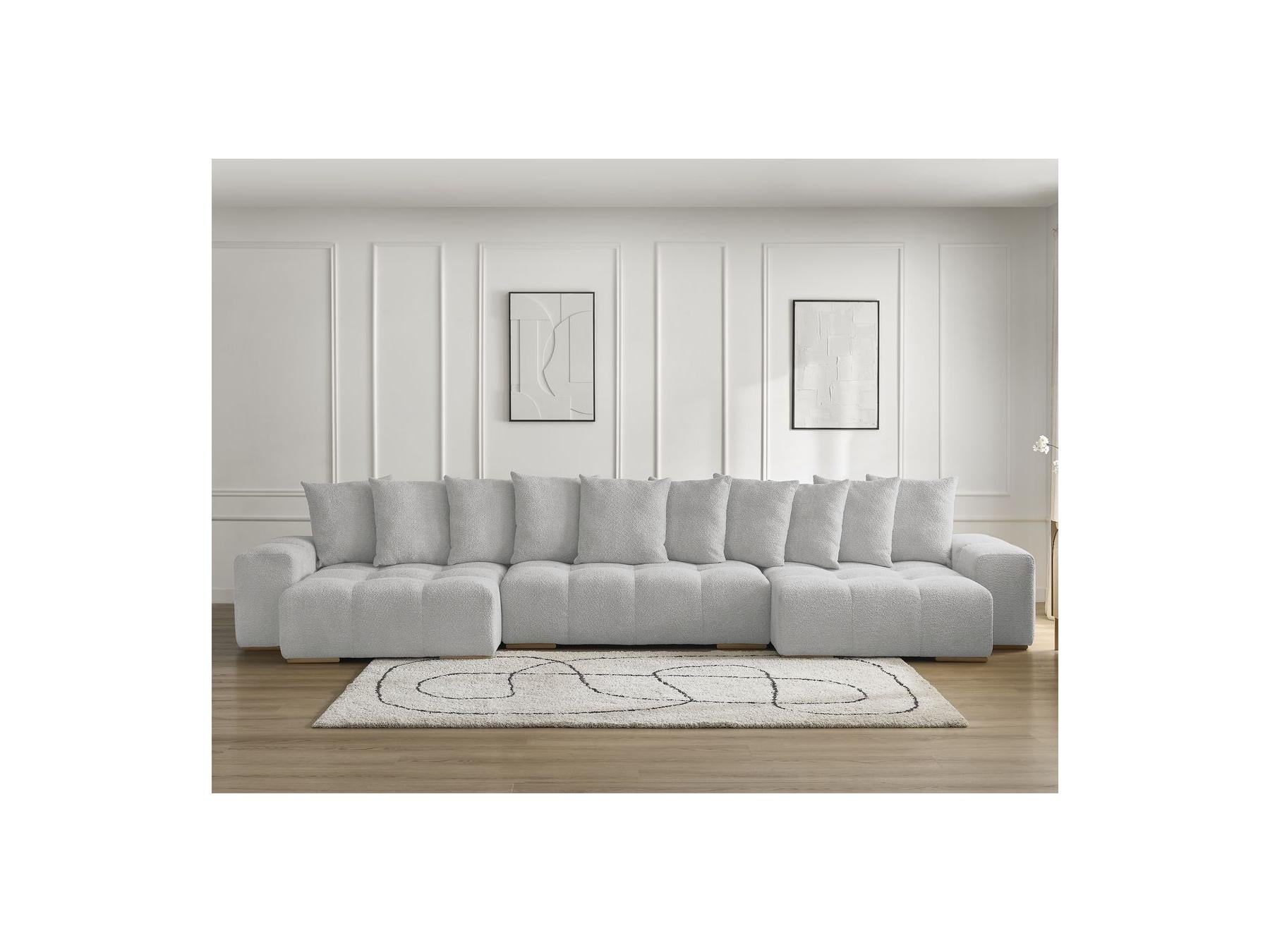 Anakin - Canapé Panoramique Fixe - Tissu Bouclette - 10 Coussins