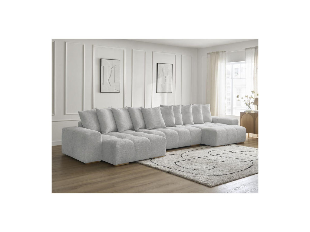 Anakin - Canapé Panoramique Fixe - Tissu Bouclette - 10 Coussins