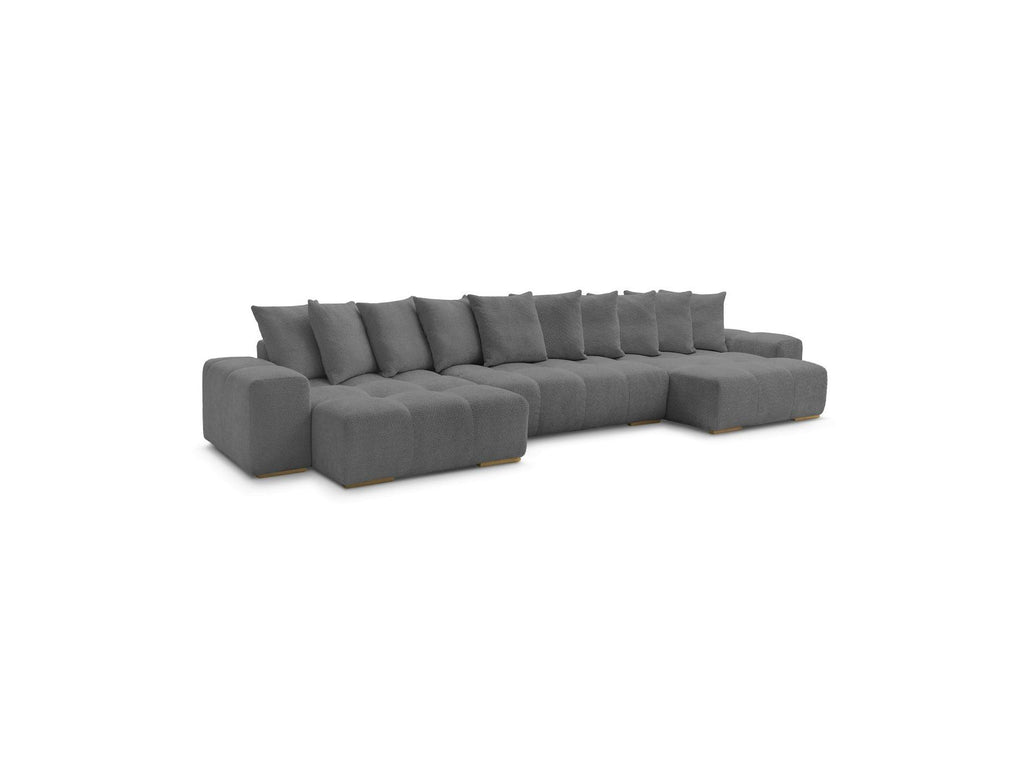 Anakin - Canapé Panoramique Fixe - Tissu Bouclette - 10 Coussins