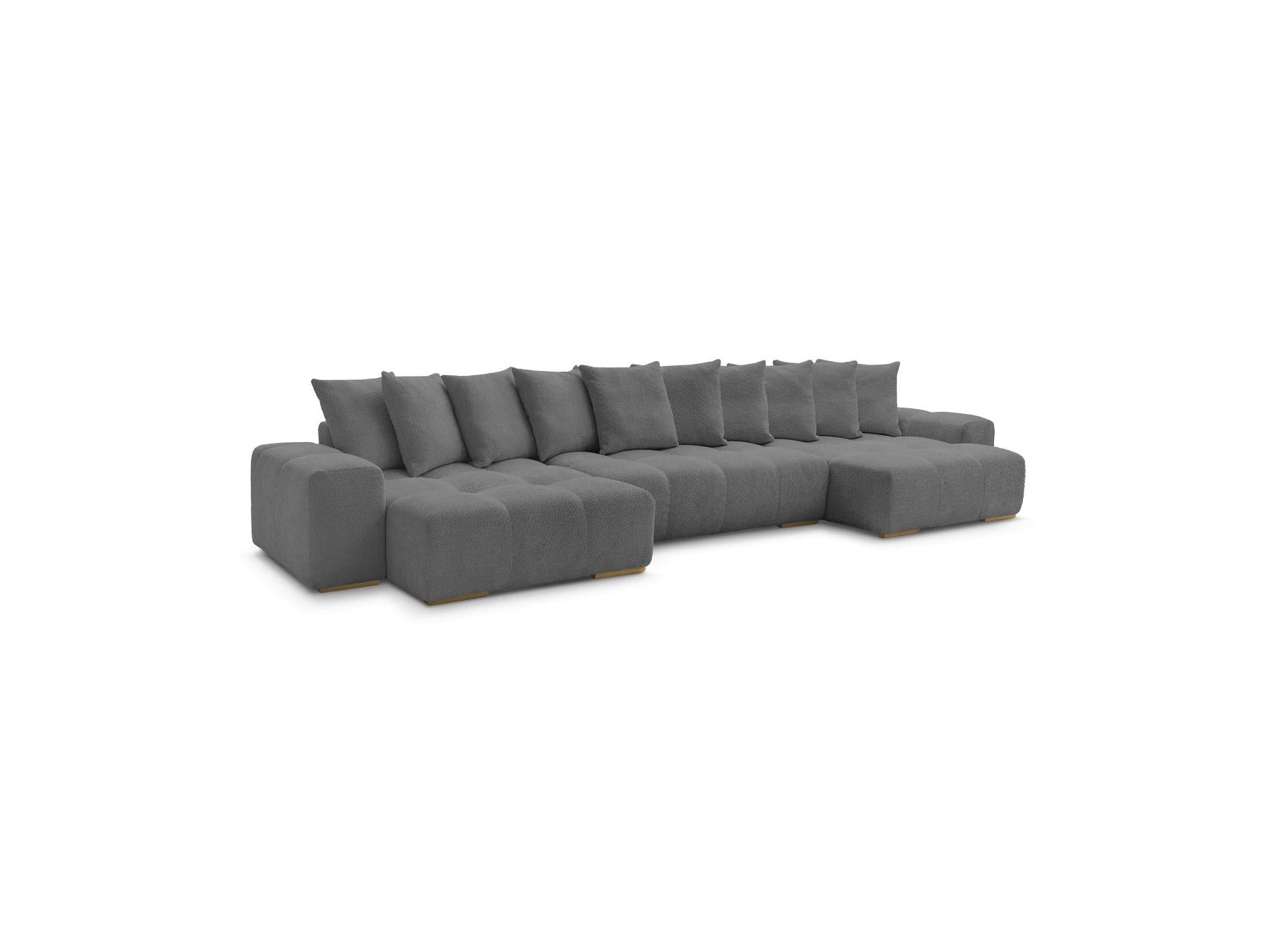 Anakin - Canapé Panoramique Fixe - Tissu Bouclette - 10 Coussins