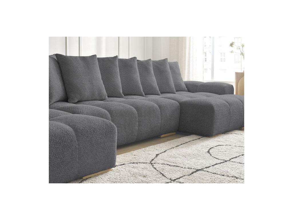 Anakin - Canapé Panoramique Fixe - Tissu Bouclette - 10 Coussins