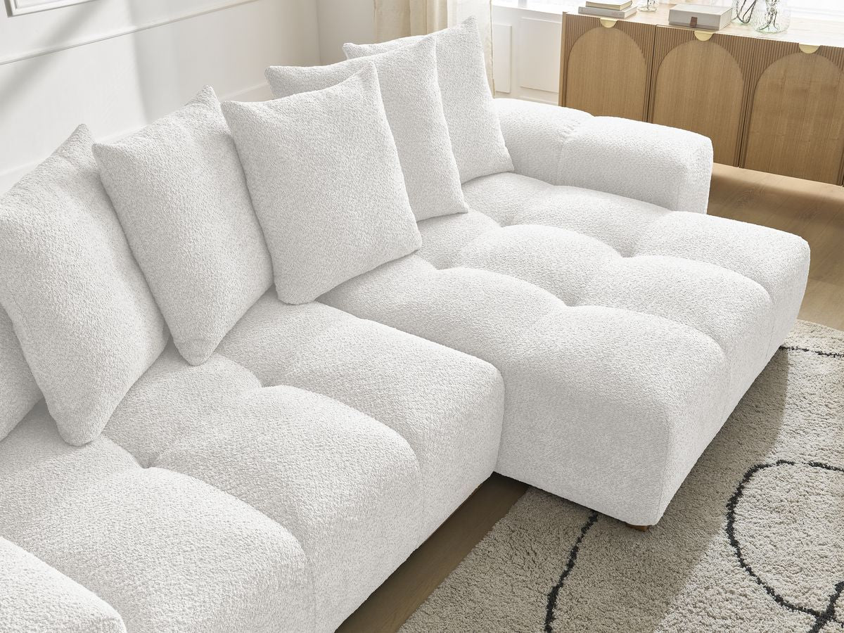 Anakin - Canapé D'Angle Réversible - Tissu Bouclette - 6 Coussins