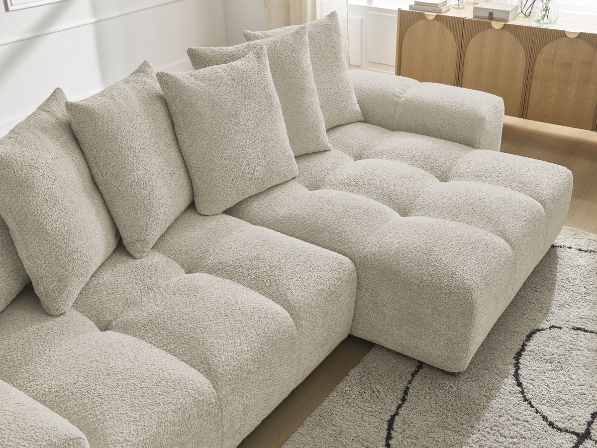 Anakin - Canapé D'Angle Réversible - Tissu Bouclette - 6 Coussins