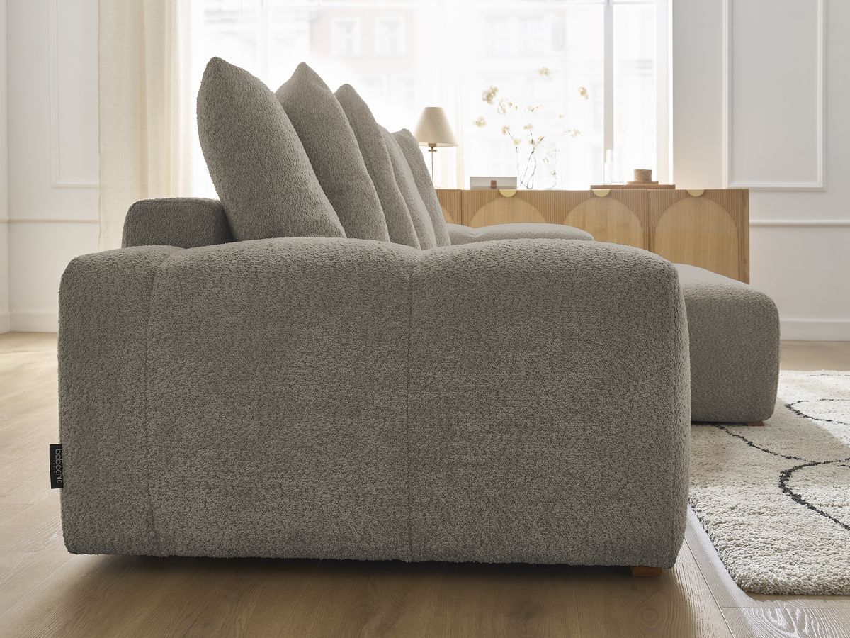 Anakin - Canapé D'Angle Réversible - Tissu Bouclette - 6 Coussins