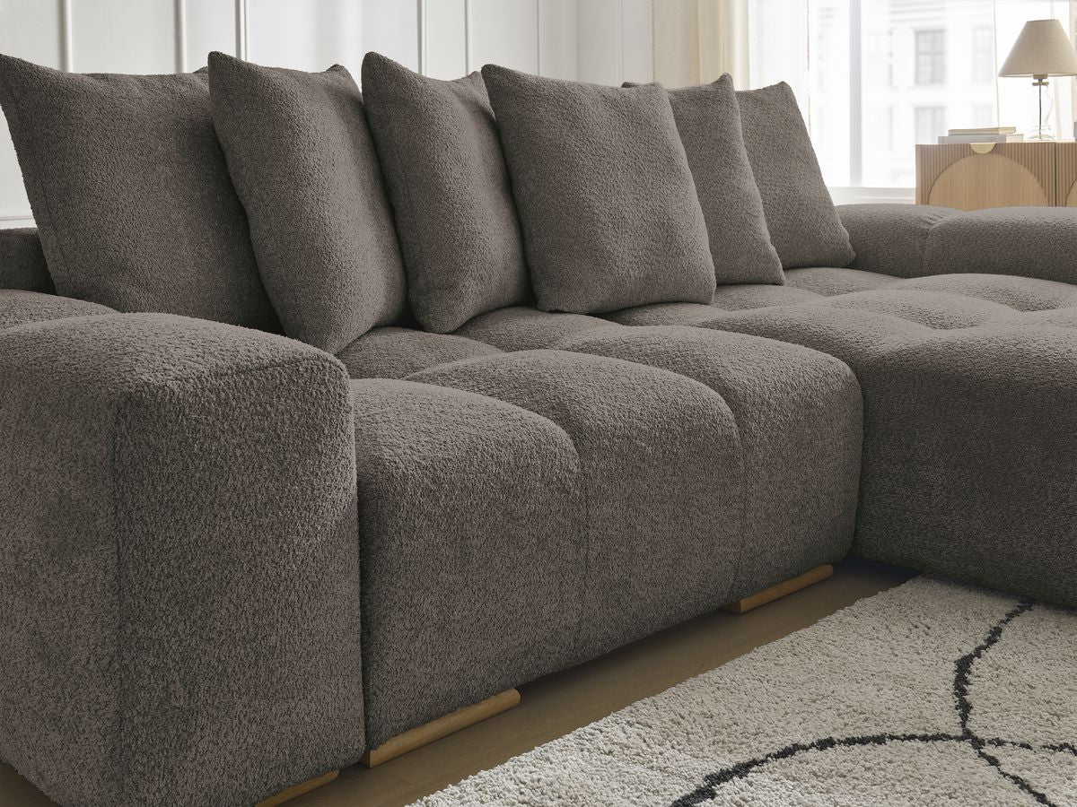 Anakin - Canapé D'Angle Réversible - Tissu Bouclette - 6 Coussins