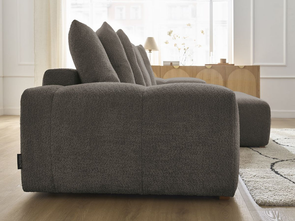 Anakin - Canapé D'Angle Réversible - Tissu Bouclette - 6 Coussins
