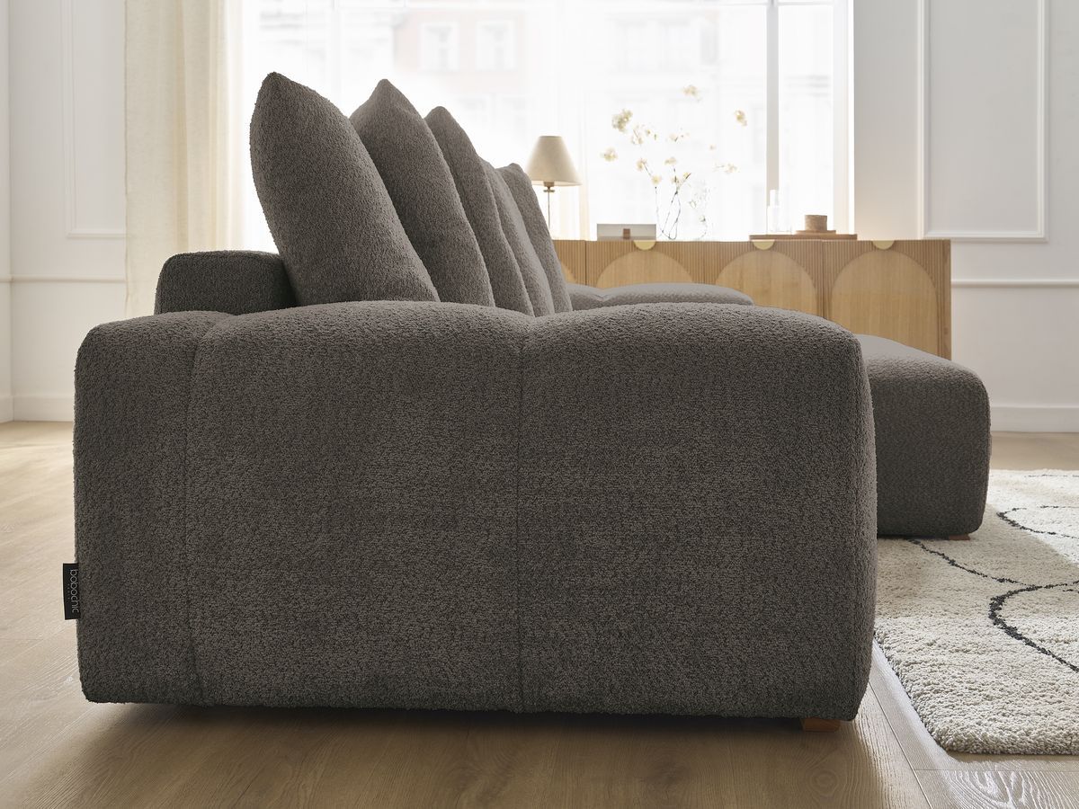 Anakin - Canapé D'Angle Réversible - Tissu Bouclette - 6 Coussins