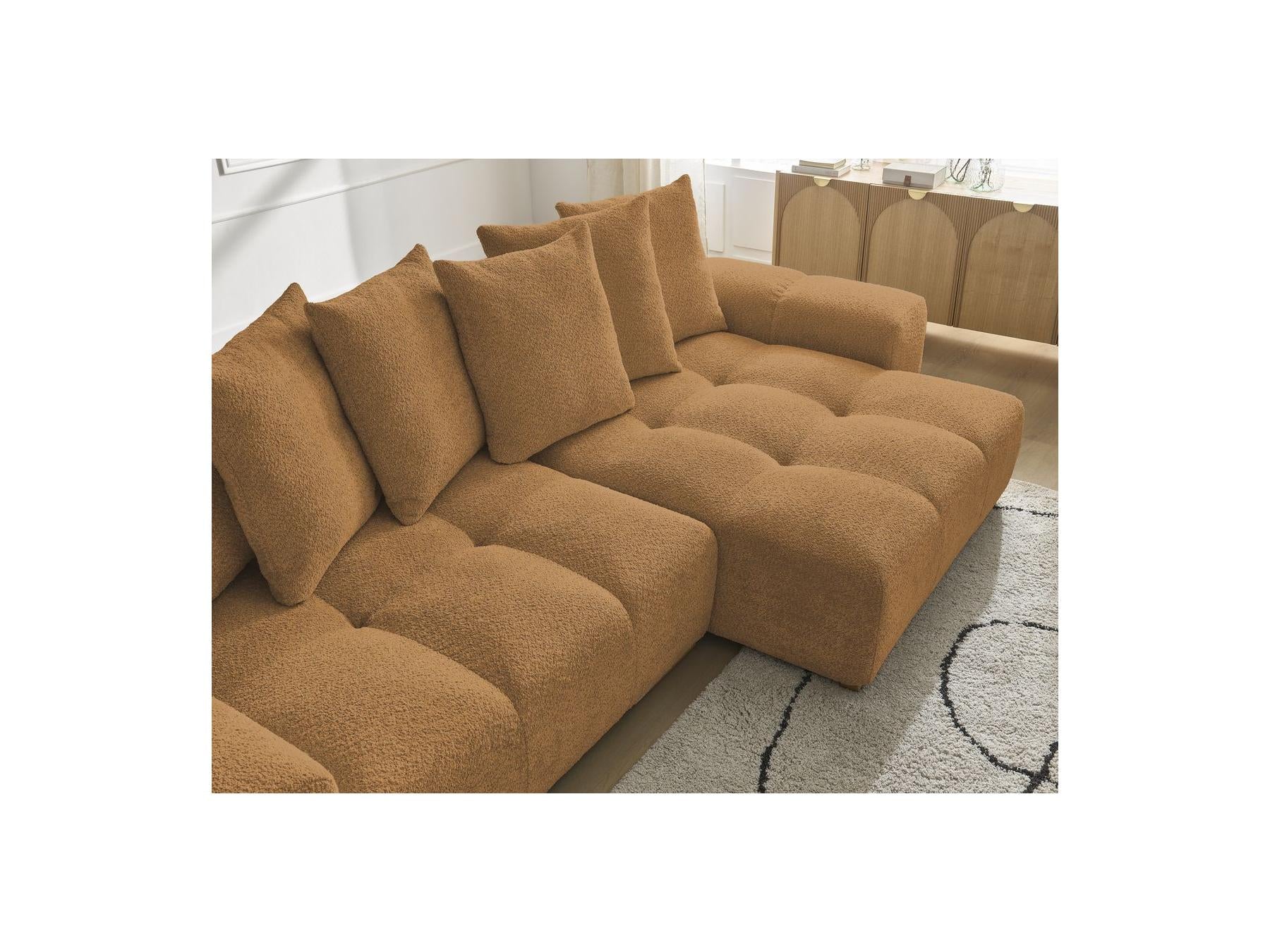 Anakin - Canapé D'Angle Réversible - Tissu Bouclette - 6 Coussins