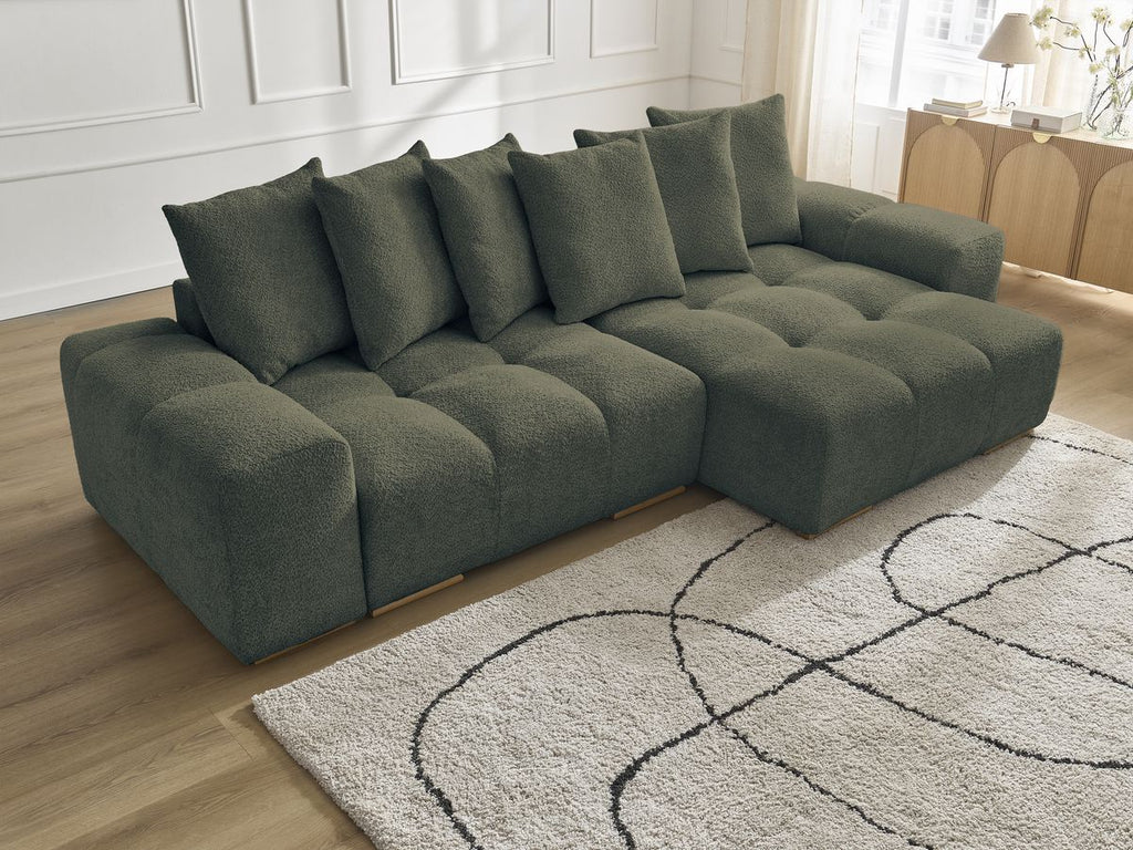 Anakin - Canapé D'Angle Réversible - Tissu Bouclette - 6 Coussins