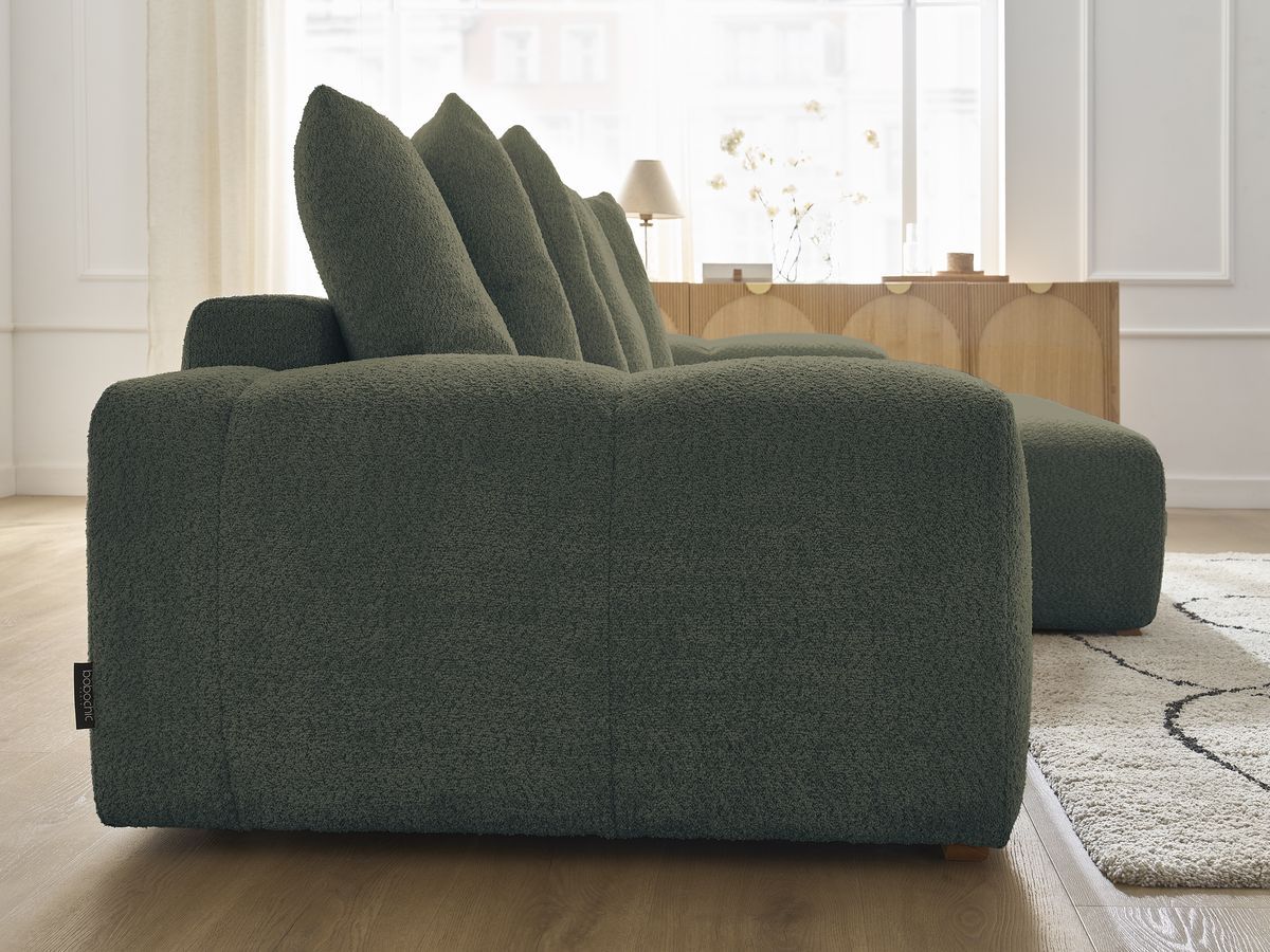 Anakin - Canapé D'Angle Réversible - Tissu Bouclette - 6 Coussins