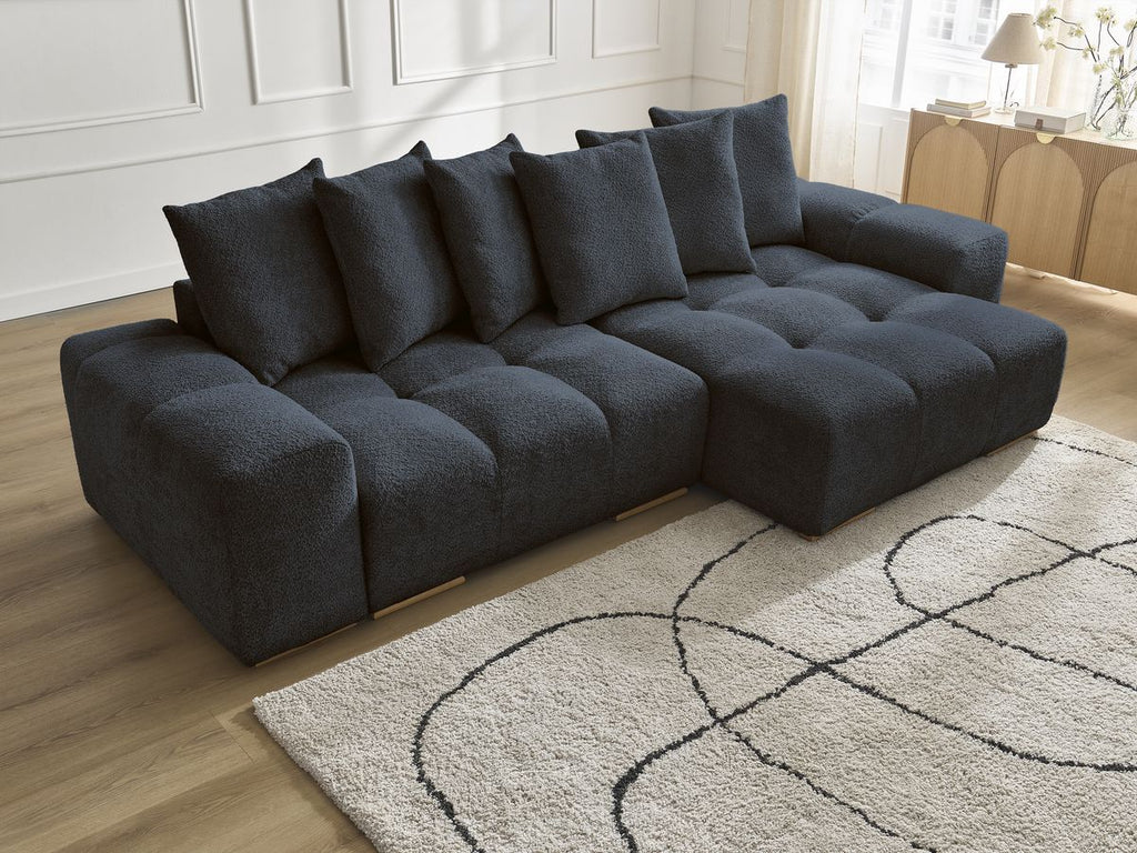 Anakin - Canapé D'Angle Réversible - Tissu Bouclette - 6 Coussins