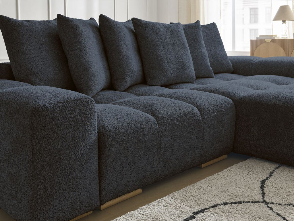 Anakin - Canapé D'Angle Réversible - Tissu Bouclette - 6 Coussins