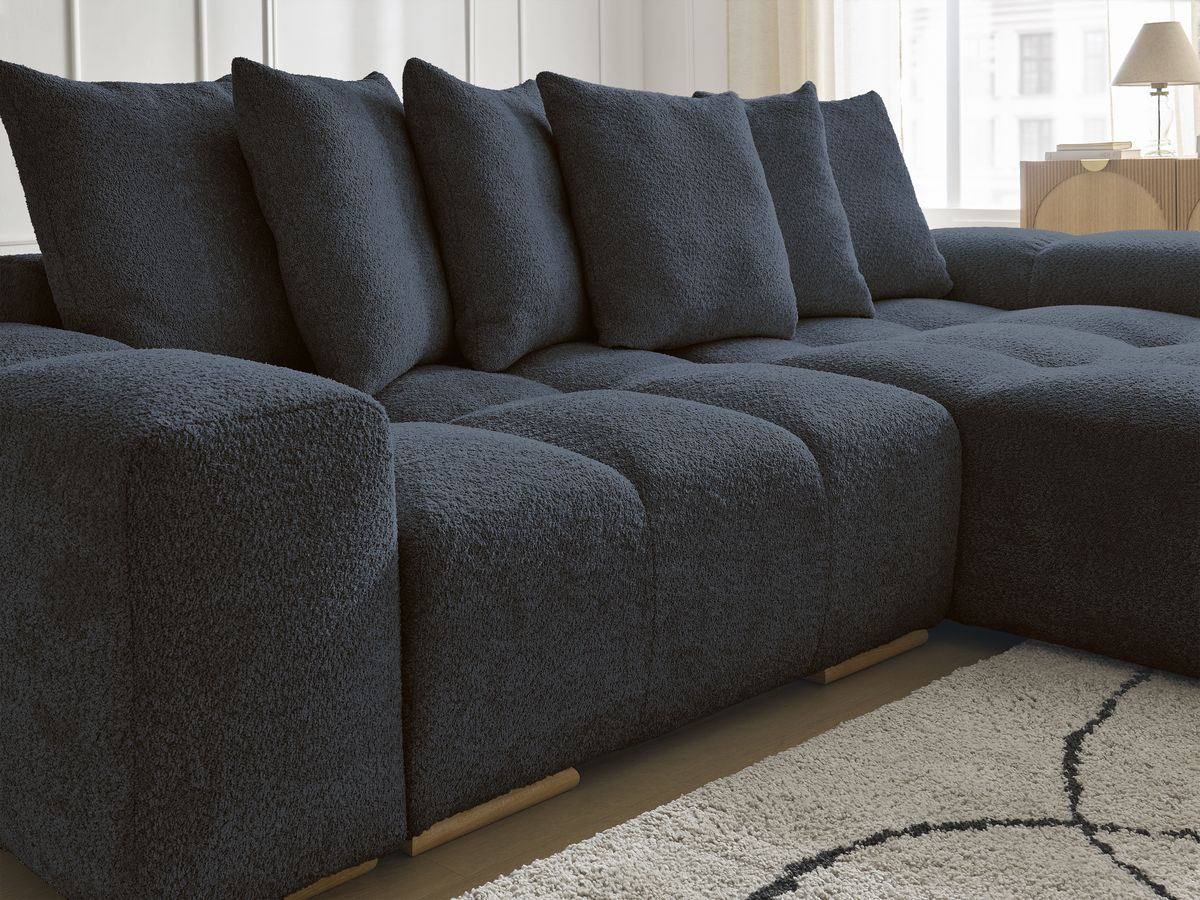 Anakin - Canapé D'Angle Réversible - Tissu Bouclette - 6 Coussins