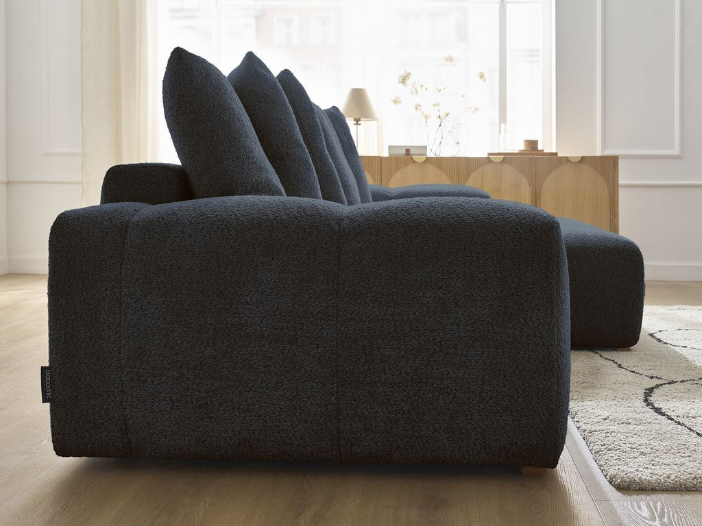 Anakin - Canapé D'Angle Réversible - Tissu Bouclette - 6 Coussins