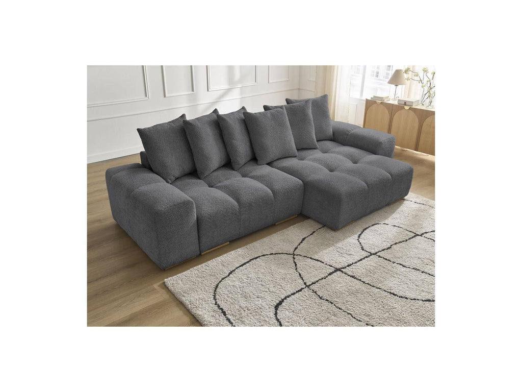 Anakin - Canapé D'Angle Réversible - Tissu Bouclette - 6 Coussins