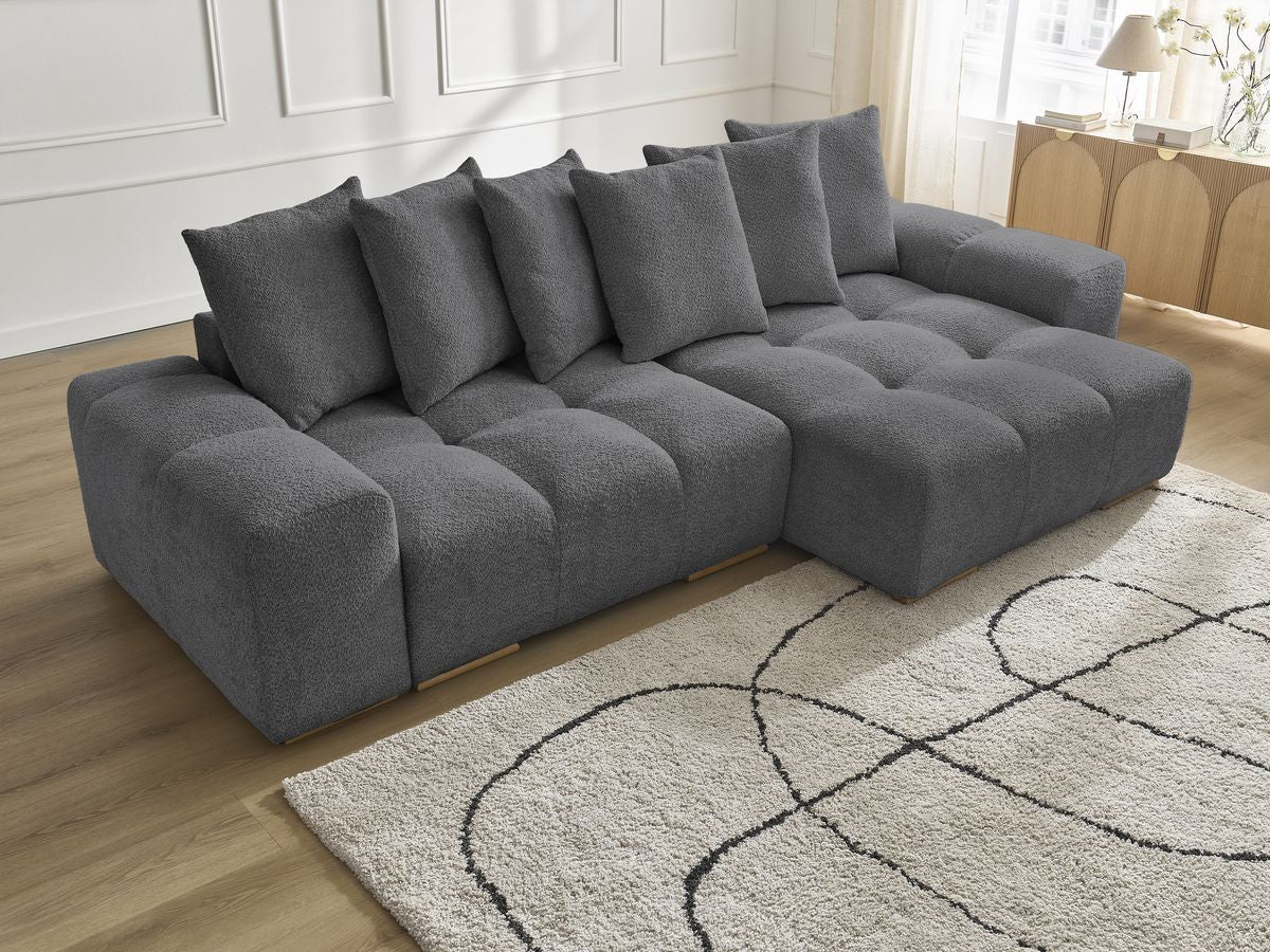 Anakin - Canapé D'Angle Réversible - Tissu Bouclette - 6 Coussins