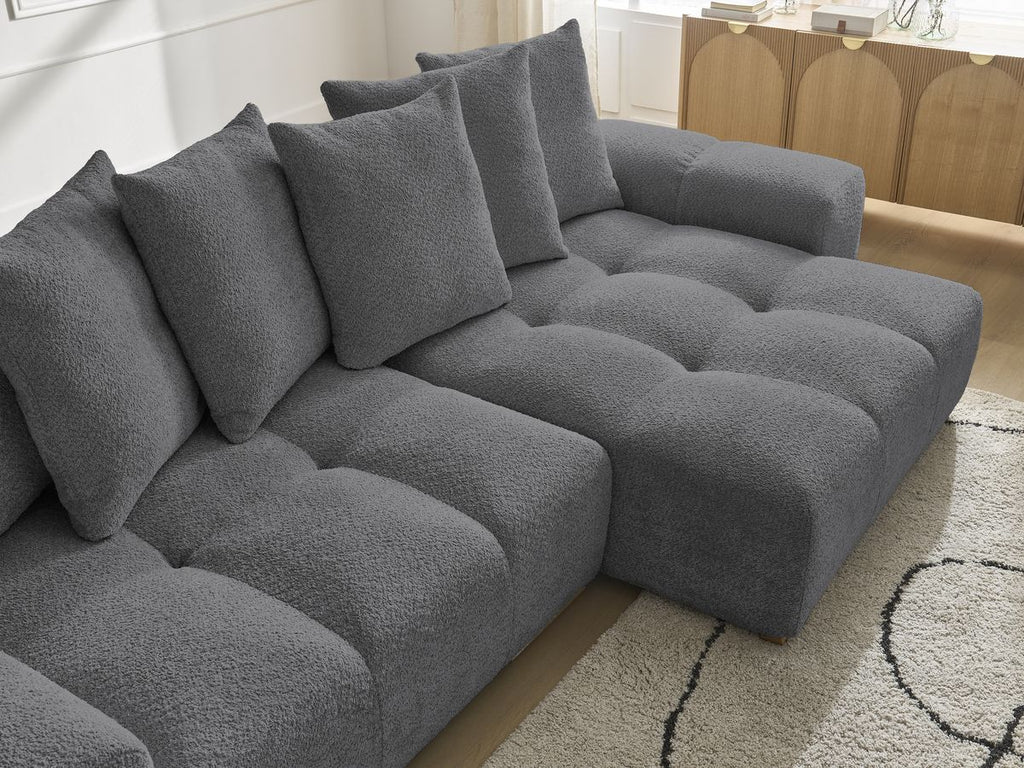 Anakin - Canapé D'Angle Réversible - Tissu Bouclette - 6 Coussins