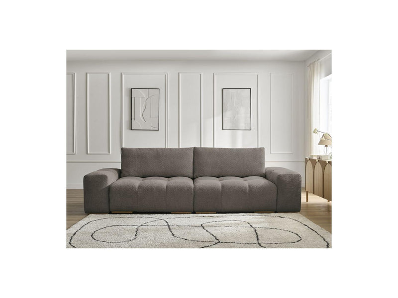 Canapé Droit Convertible Coffre - Anakin - Tissu Bouclette - 2 Coussins