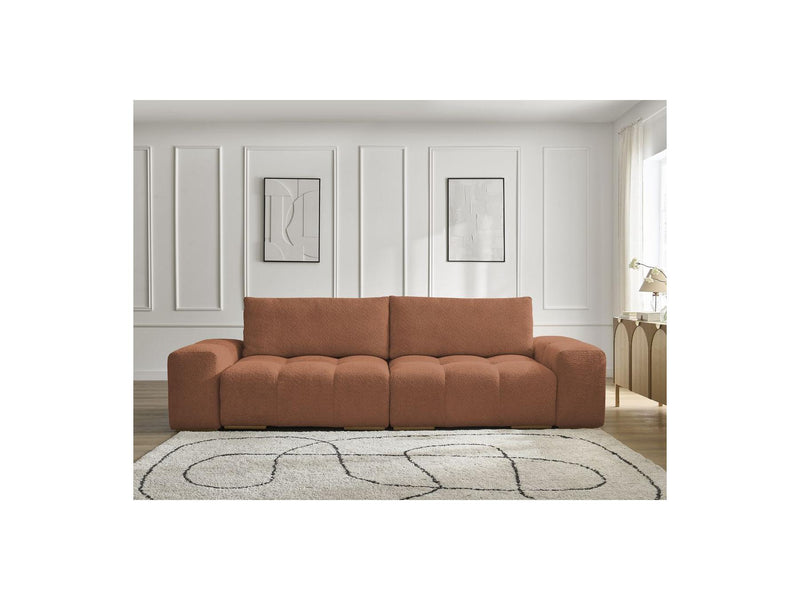 Canapé Droit Convertible Coffre - Anakin - Tissu Bouclette - 2 Coussins