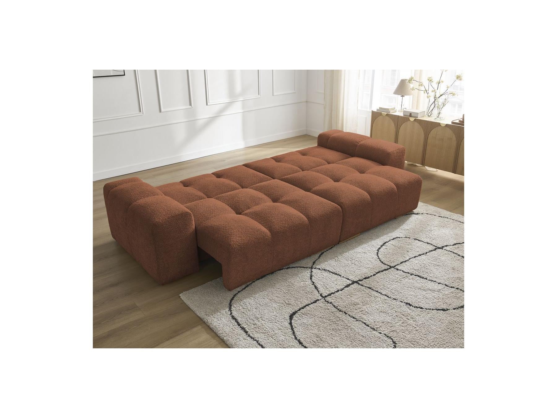 Anakin - Sofá recto convertible con arcón - Tejido bouclé - 2 cojines