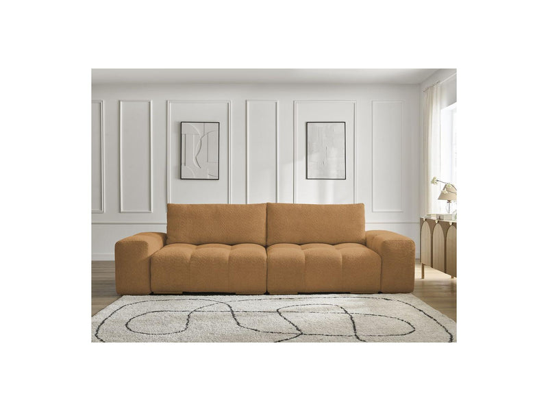 Canapé Droit Convertible Coffre - Anakin - Tissu Bouclette - 2 Coussins