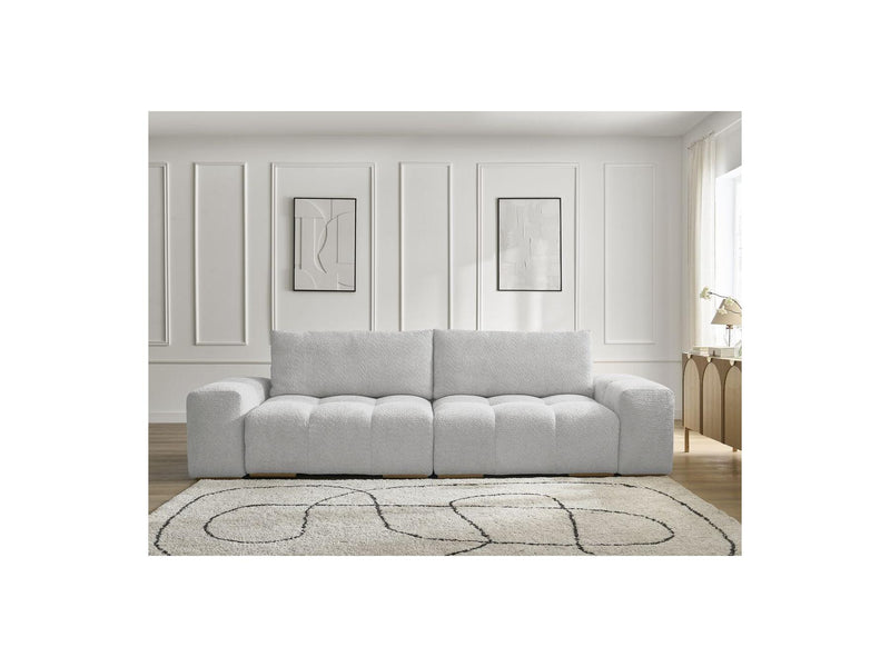 Canapé Droit Convertible Coffre - Anakin - Tissu Bouclette - 2 Coussins