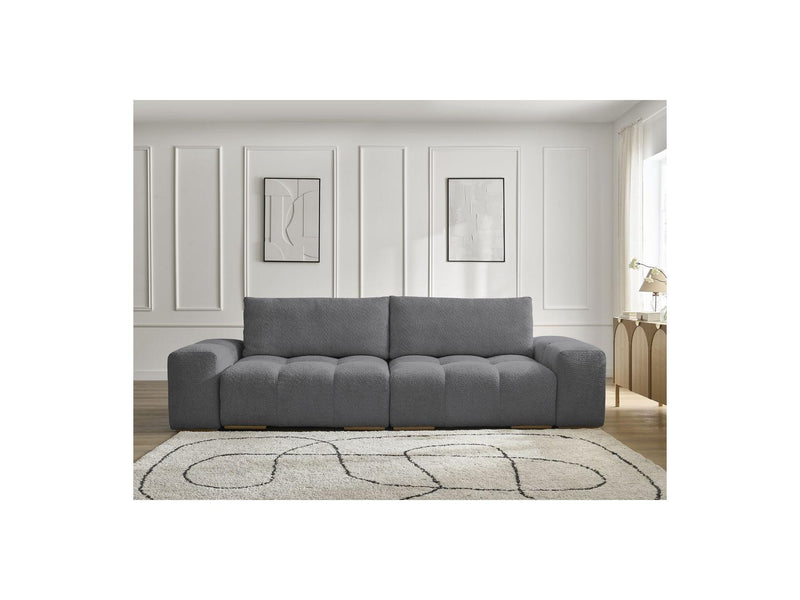 Canapé Droit Convertible Coffre - Anakin - Tissu Bouclette - 2 Coussins