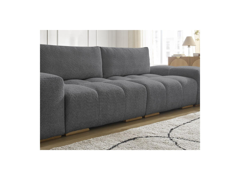 Canapé Droit Convertible Coffre - Anakin - Tissu Bouclette - 2 Coussins