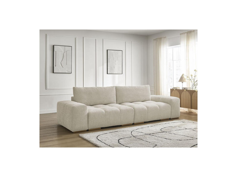 Canapé Droit Convertible Coffre - Anakin - Tissu Bouclette - 2 Coussins