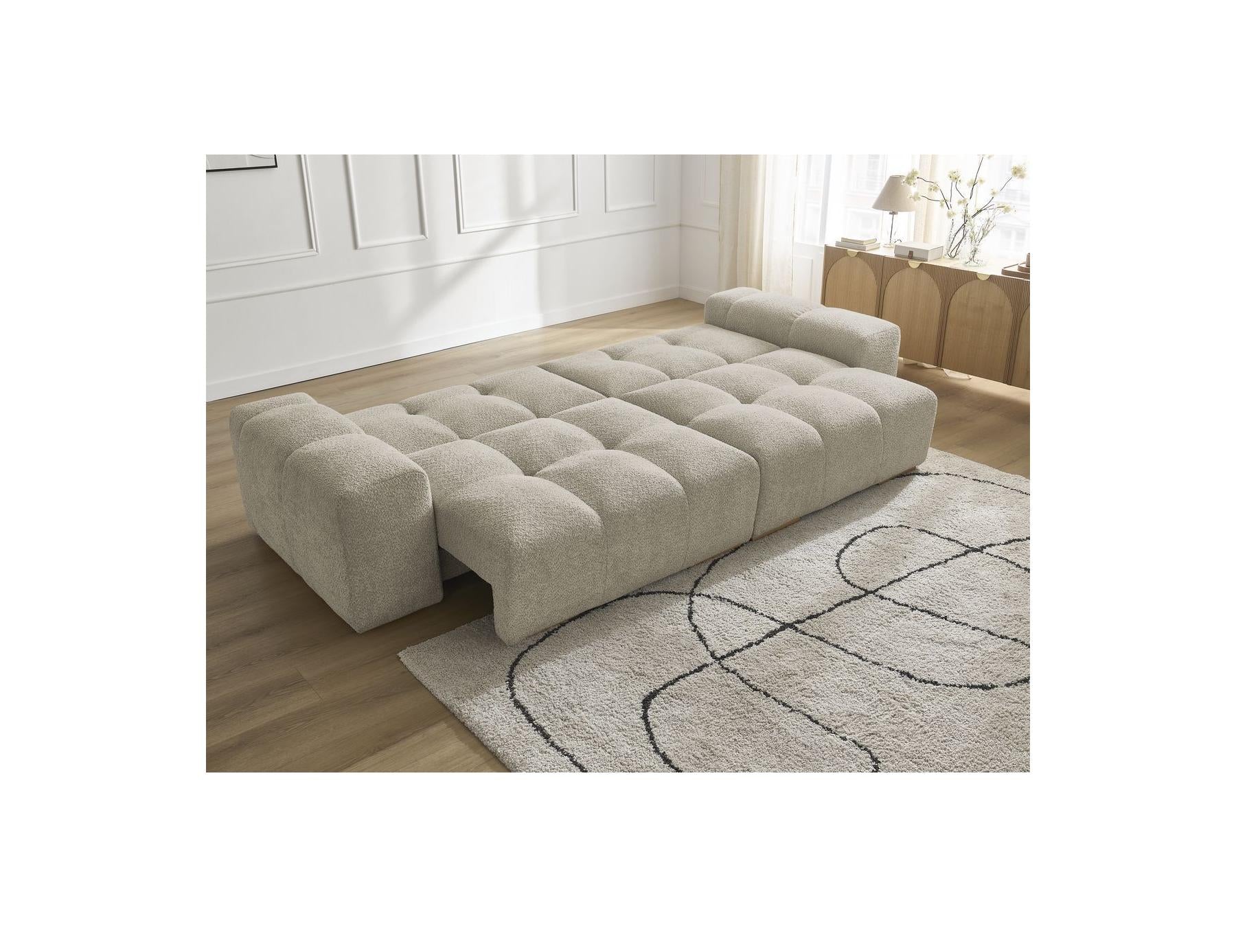 Anakin - Sofá recto convertible con arcón - Tejido bouclé - 2 cojines