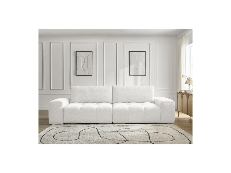 Canapé Droit Convertible Coffre - Anakin - Tissu Bouclette - 2 Coussins