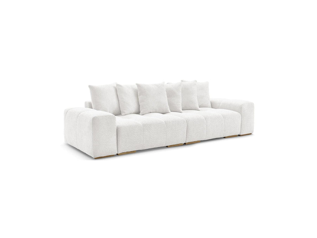 Anakin - Sofá recto cama con arcón - Tejido bouclé - 6 cojines